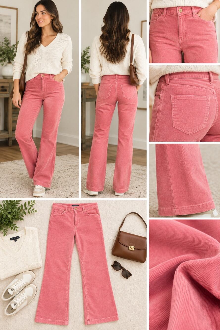 Talbots Pink Corduroy Flare Pants High Rise Trouser Size 8 Coquette Preppy